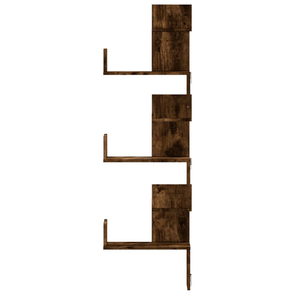 vidaXL Étagère d'angle murale chêne fumé 45x45x147 cm Bois d'ingénierie