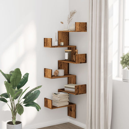 vidaXL Wand-Eckregal Altholz-Optik 45x45x147 cm Holzwerkstoff