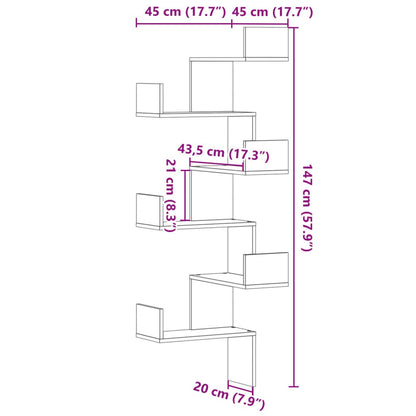vidaXL Wand-Eckregal Altholz-Optik 45x45x147 cm Holzwerkstoff