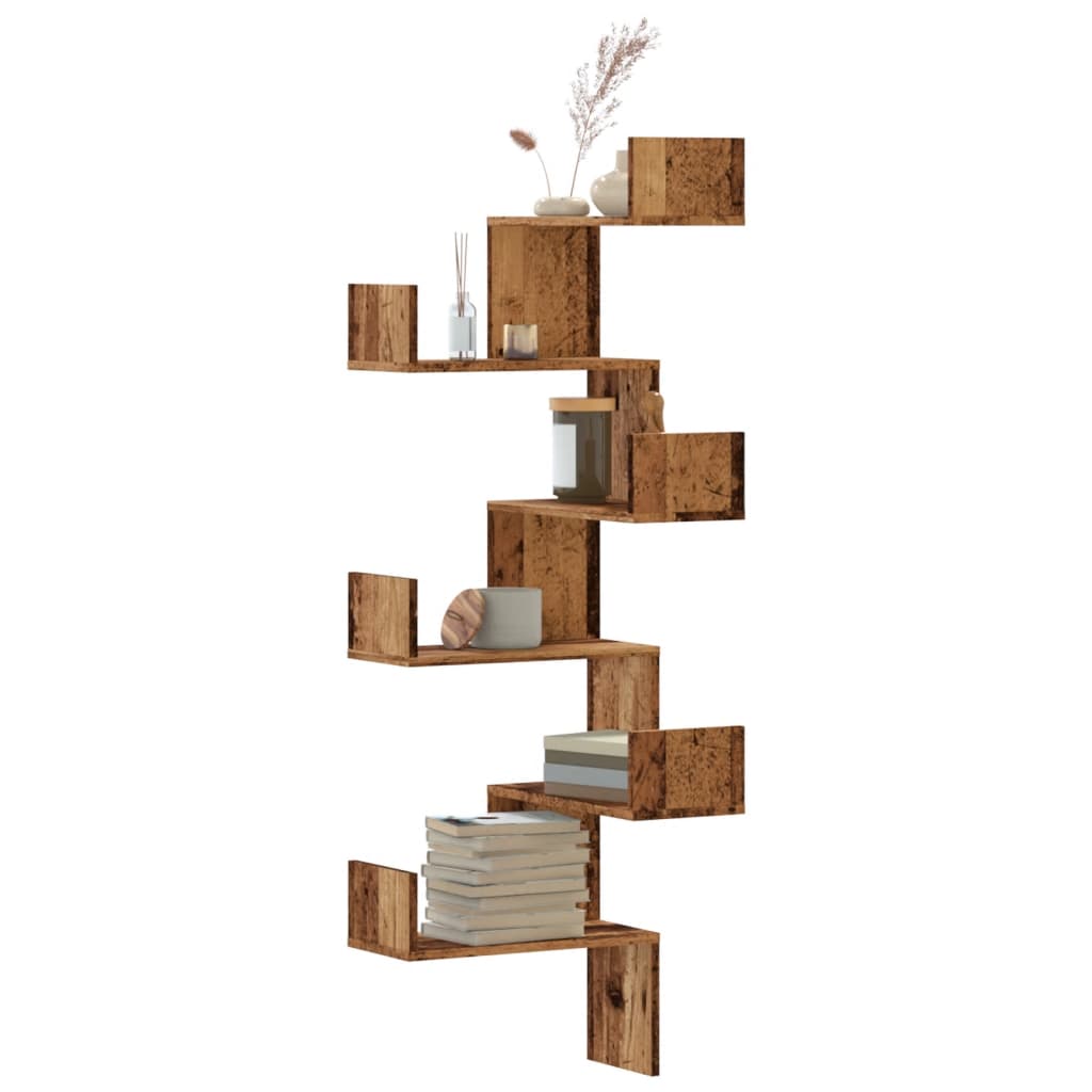 vidaXL Wand-Eckregal Altholz-Optik 45x45x147 cm Holzwerkstoff