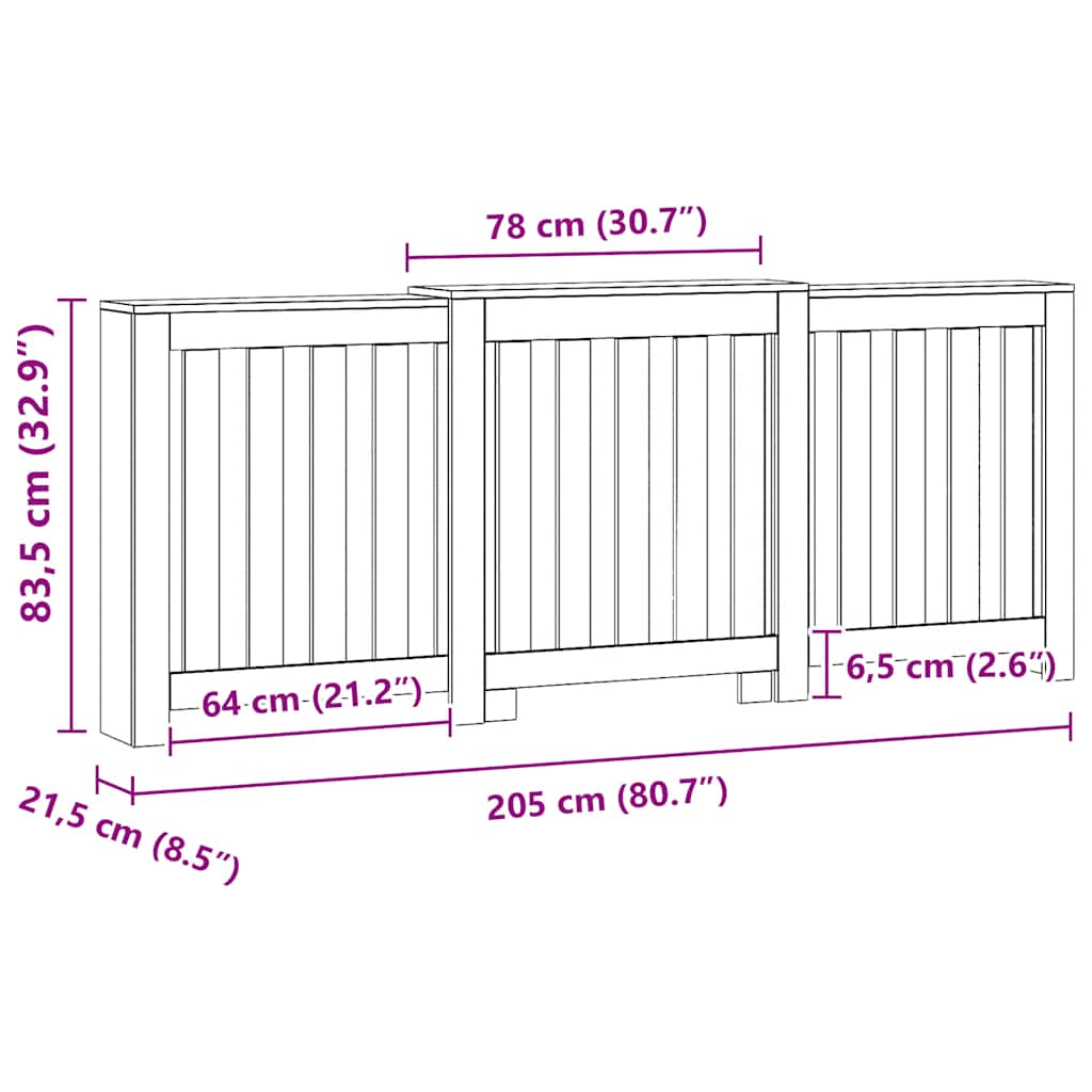 Heizkörperverkleidung Artisan-Eiche 205x21,5x83,5 cm