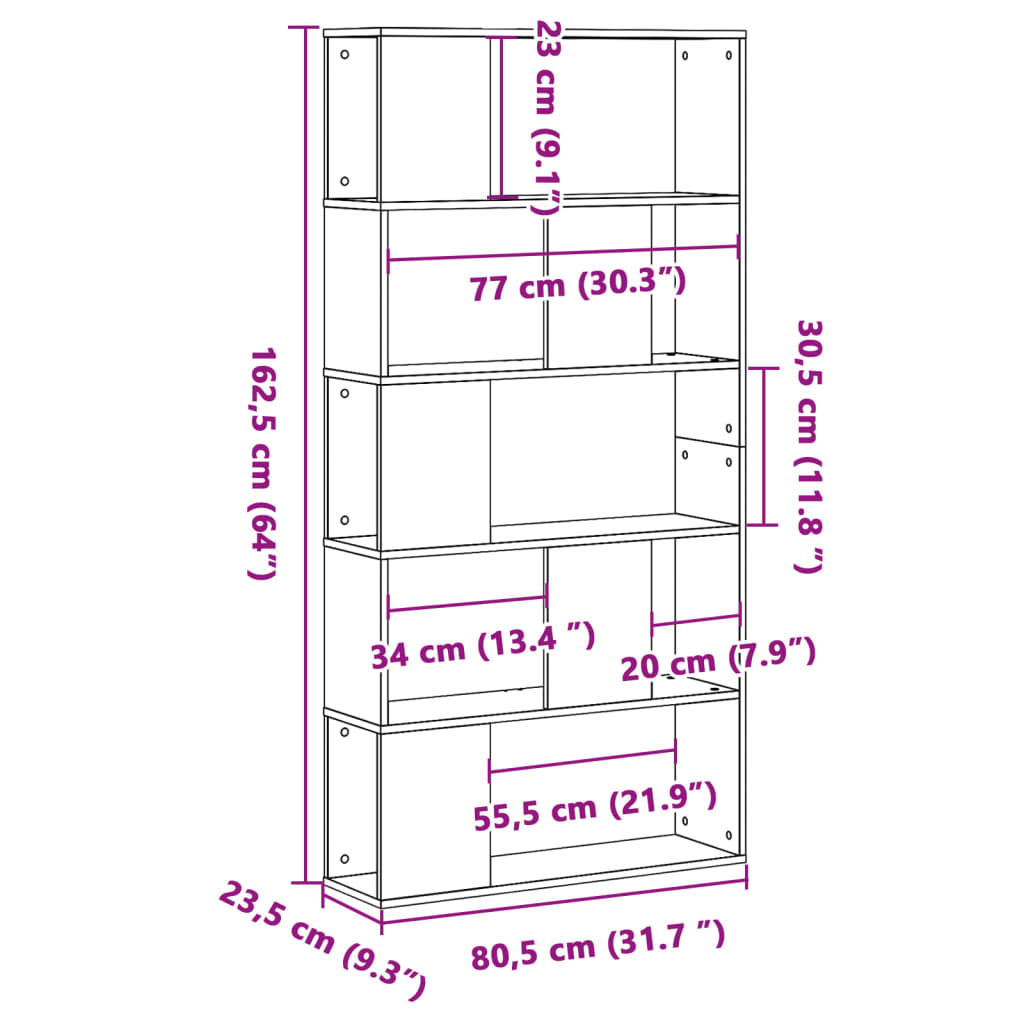 vidaXL Bücherregal 5 Böden Weiß 80,5x23,5x162,5 cm Holzwerkstoff