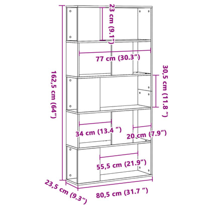 vidaXL Bücherregal 5 Böden Räuchereiche 80,5x23,5x162,5 Holzwerkstoff