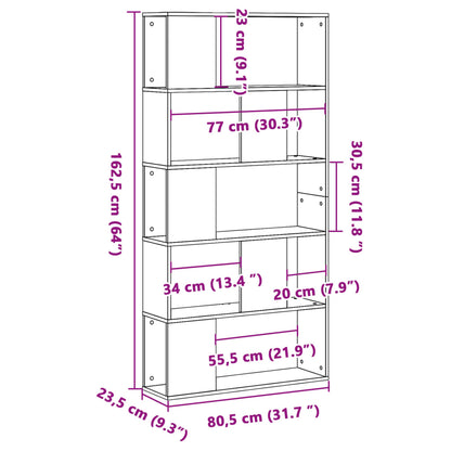 vidaXL Bücherregal 5 Böden Grau Sonoma 80,5x23,5x162,5 Holzwerkstoff