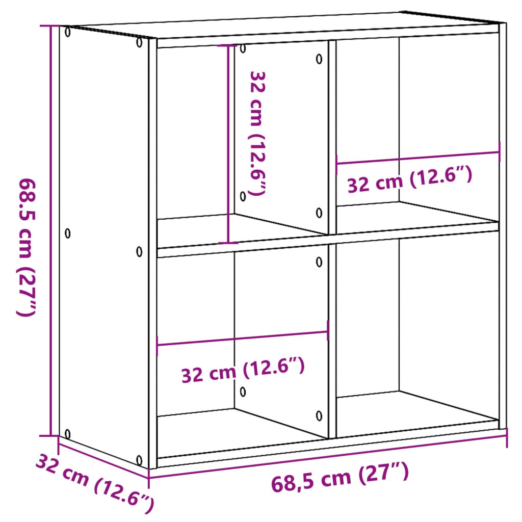 vidaXL Bücherregal Schwarz 68,5x32x68,5 cm Holzwerkstoff