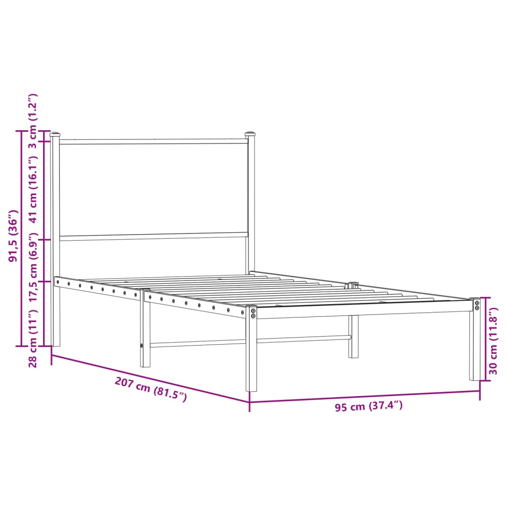 vidaXL Lit en métal sans matelas chêne sonoma 90x200 cm