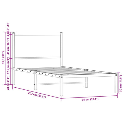 vidaXL Lit en métal sans matelas chêne sonoma 90x200 cm