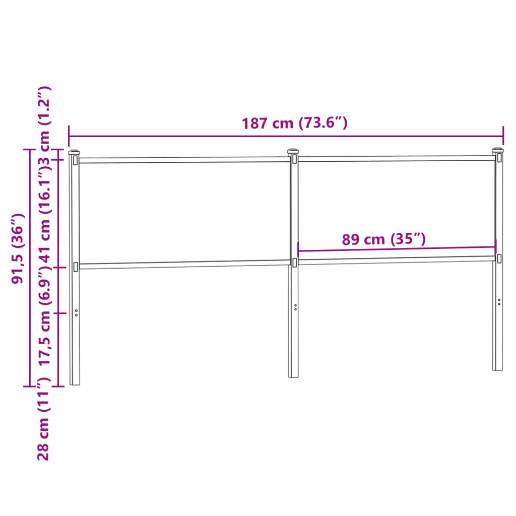 vidaXL Kopfteil Braun Eichen-Optik 180 cm Holzwerkstoff und Stahl