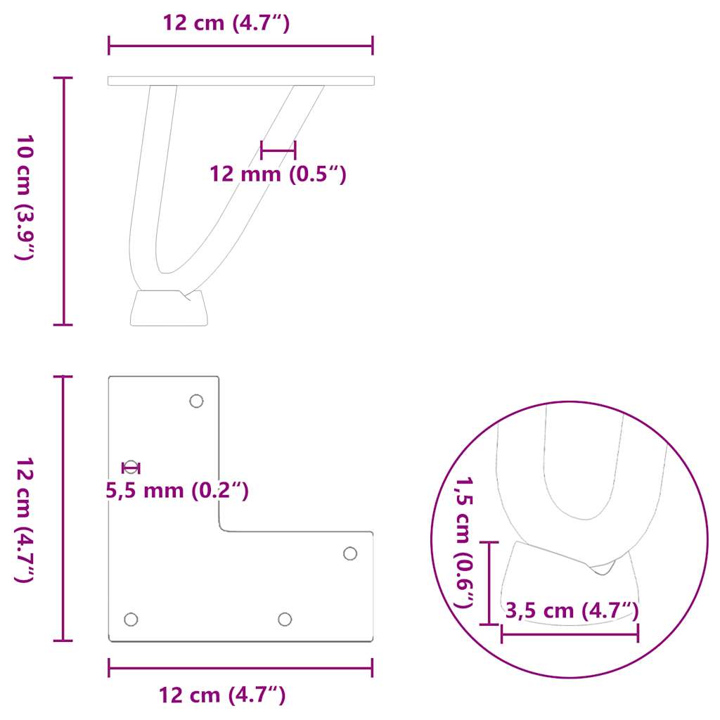 vidaXL Haarnadelbeine für Couchtisch 4 Stk. Schwarz 10 cm Massivstahl