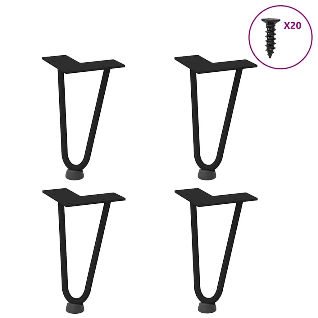 vidaXL Haarnadelbeine für Couchtisch 4 Stk. Schwarz 20 cm Massivstahl