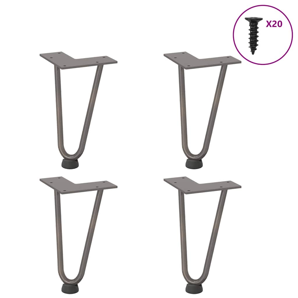 vidaXL Haarnadelbeine für Couchtisch 4 Stk. Naturstahl 20 cm Massivstahl