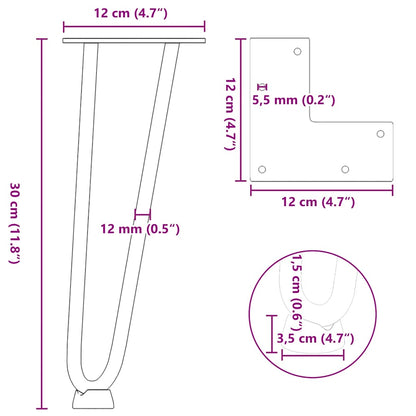 vidaXL Haarnadelbeine für Couchtisch 4 Stk. Weiß 30 cm Massivstahl