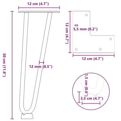 vidaXL Haarnadelbeine für Couchtisch 4 Stk. Naturstahl 30 cm Massivstahl