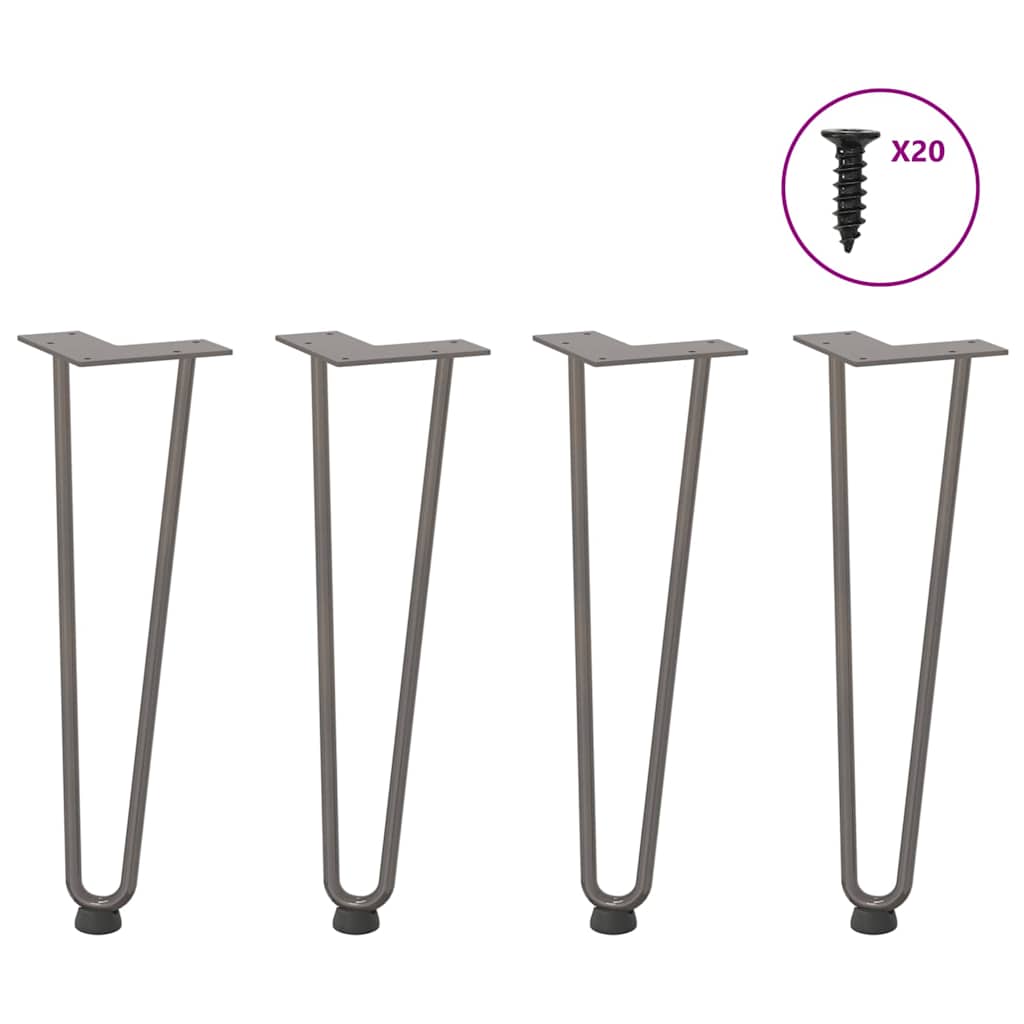 vidaXL Haarnadelbeine für Couchtisch 4 Stk. Naturstahl 42 cm Massivstahl
