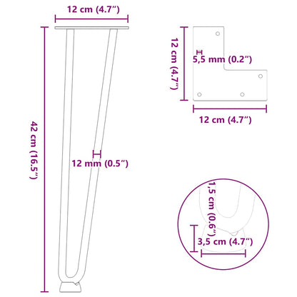 vidaXL Haarnadelbeine für Couchtisch 4 Stk. Naturstahl 42 cm Massivstahl