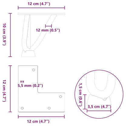 vidaXL Haarnadelbeine für Couchtisch 4 Stk. Schwarz 10 cm Massivstahl