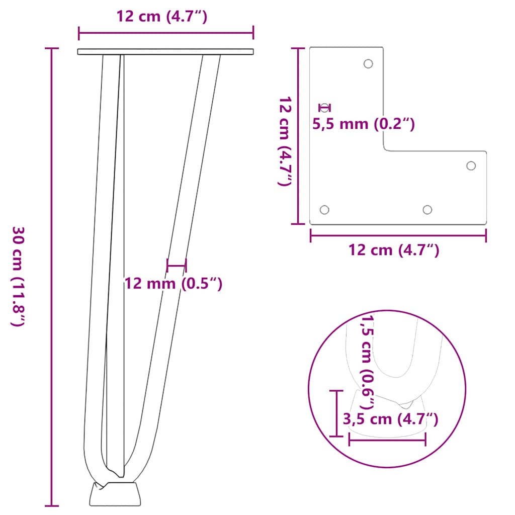 vidaXL Haarnadelbeine für Couchtisch 4 Stk. Weiß 30 cm Massivstahl
