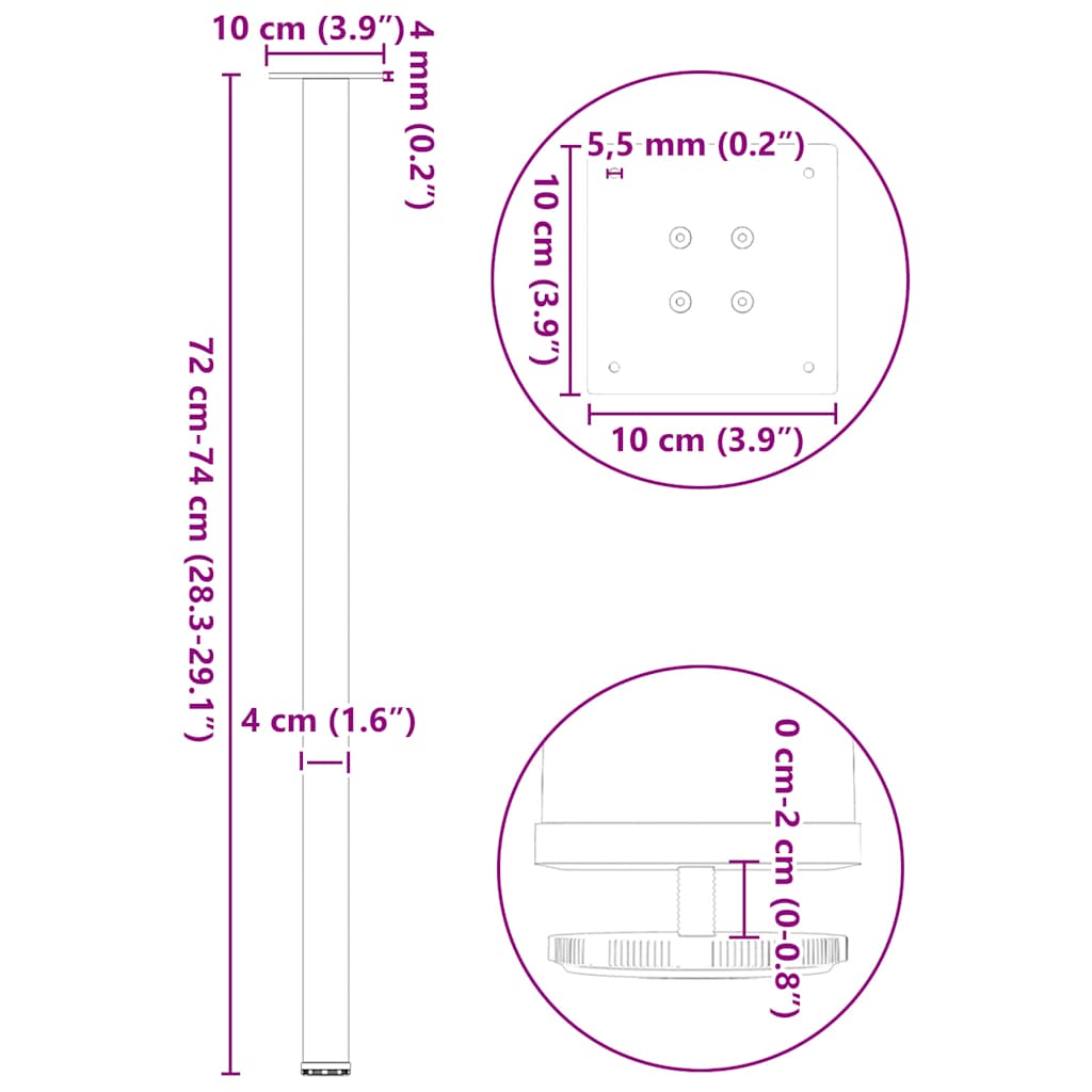vidaXL Konsolentischbeine 4 Stk. Anthrazit 72-74 cm Stahl