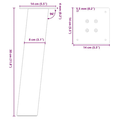 vidaXL Pieds de table basse 4 pcs Acier brut 30 cm Acier
