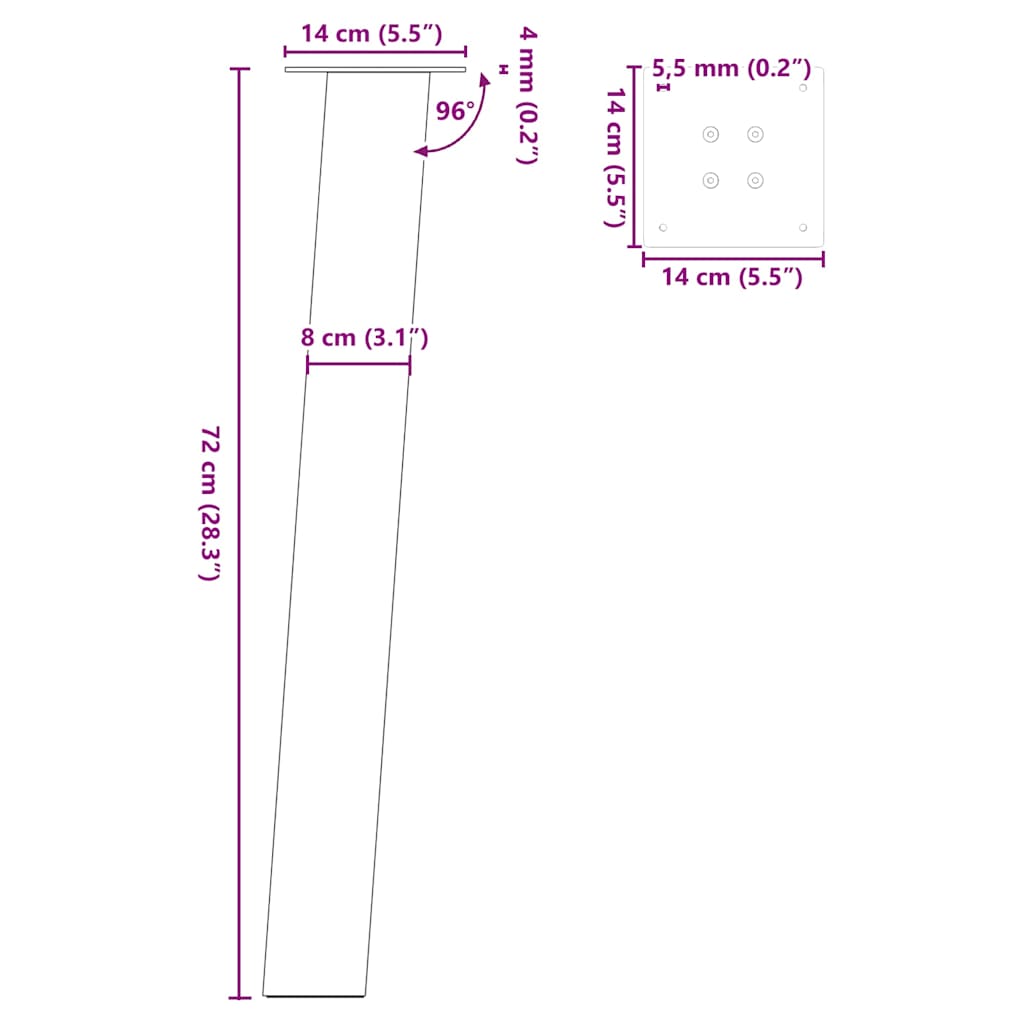 vidaXL Konsolentischbeine 4 Stk. Anthrazit 72 cm Stahl
