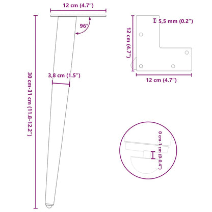 vidaXL Couchtisch Beine Konische Form 4 Stück Naturstahl 30-31cm Stahl