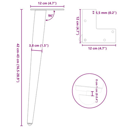 vidaXL Couchtischbeine Konische Form 4 Stk. Weiß 42-43 cm Stahl