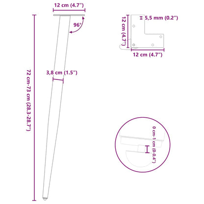 vidaXL Konsolentischbeine Konische Form 4 Stk. Anthrazit 72-73 cm Stahl