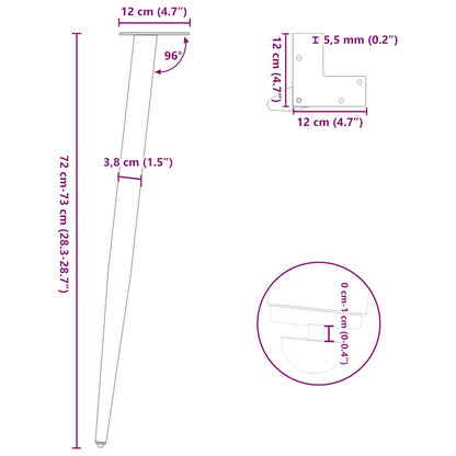 vidaXL Konsolentisch Beine Konische Form 4 Stück Naturstahl 72-73cm Stahl