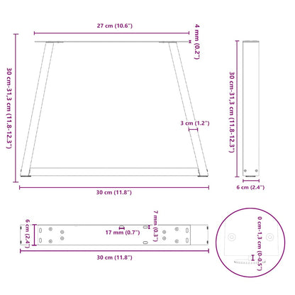 vidaXL Pieds de table basse en V 2 pcs Noir 30x(30-31,3) cm Acier