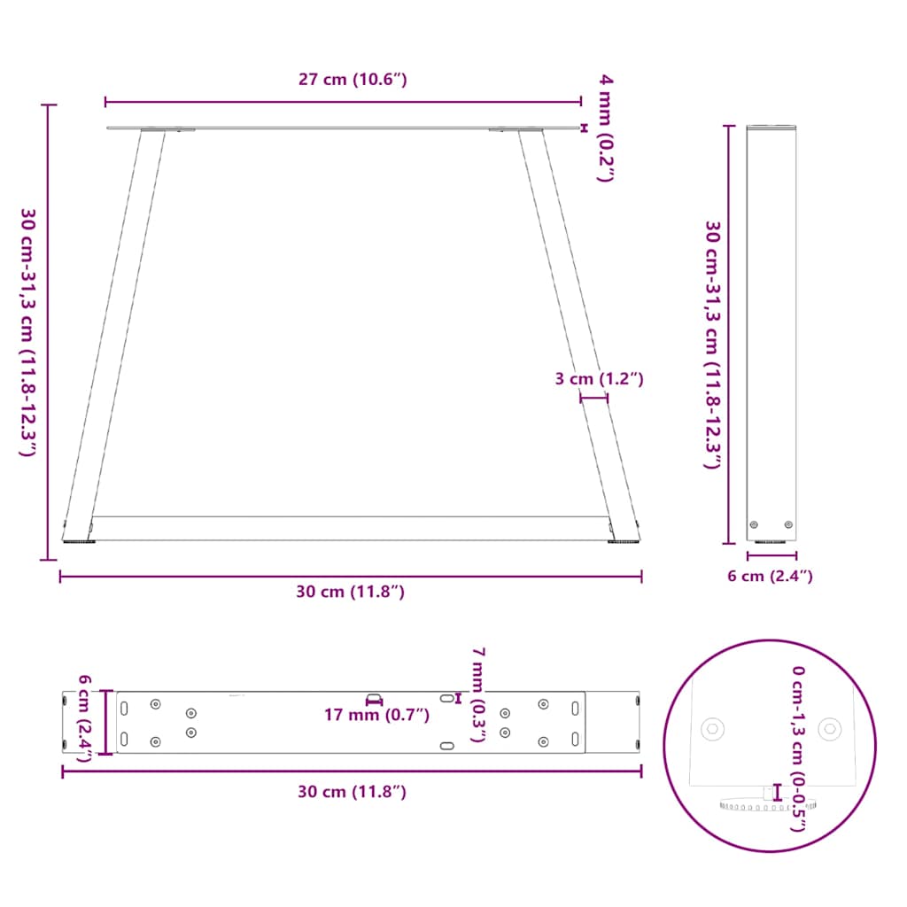 vidaXL Couchtischbeine V-Form 2 Stück Anthrazit 30x(30-31,3) cm Stahl