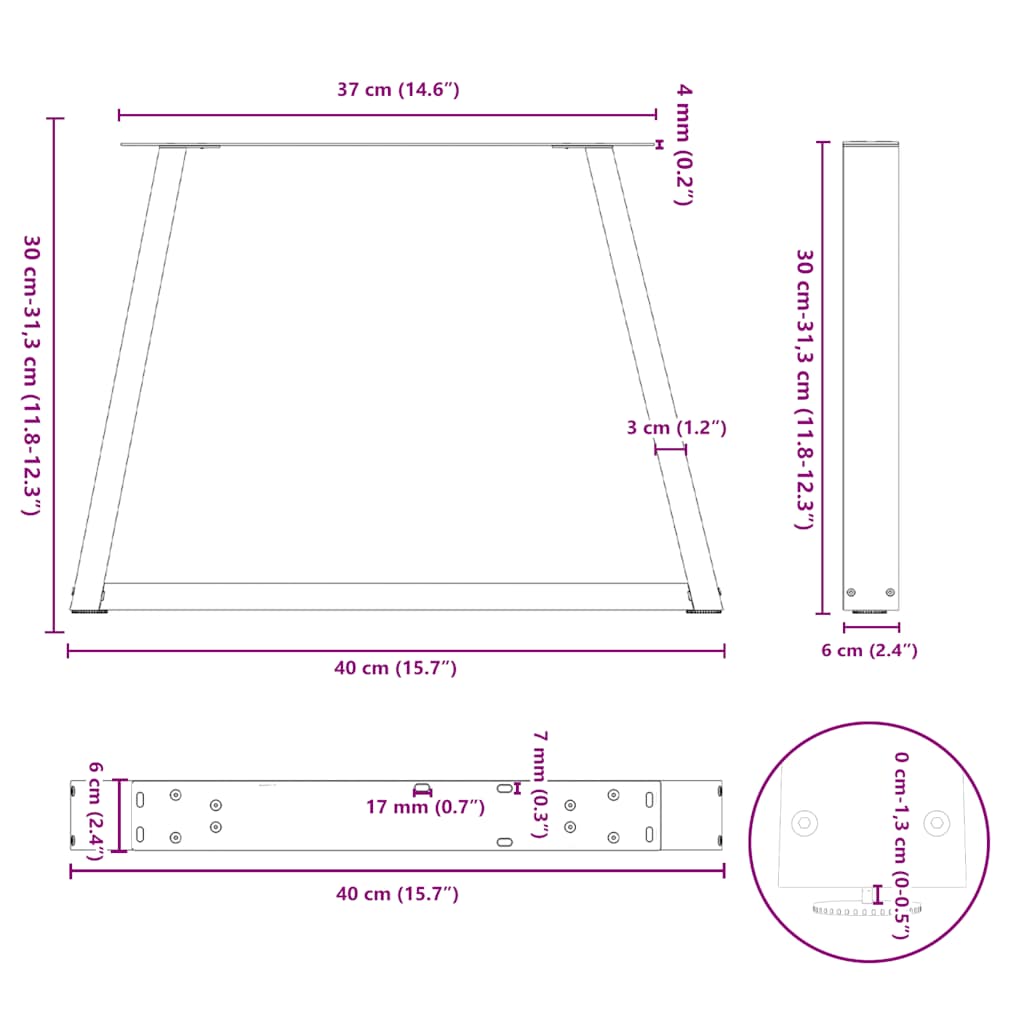 vidaXL Couchtischbeine V-Form 2 Stück Naturstahl 40x(30-31,3) cm Stahl