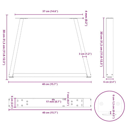 vidaXL Couchtischbeine V-Form 2 Stück Naturstahl 40x(30-31,3) cm Stahl