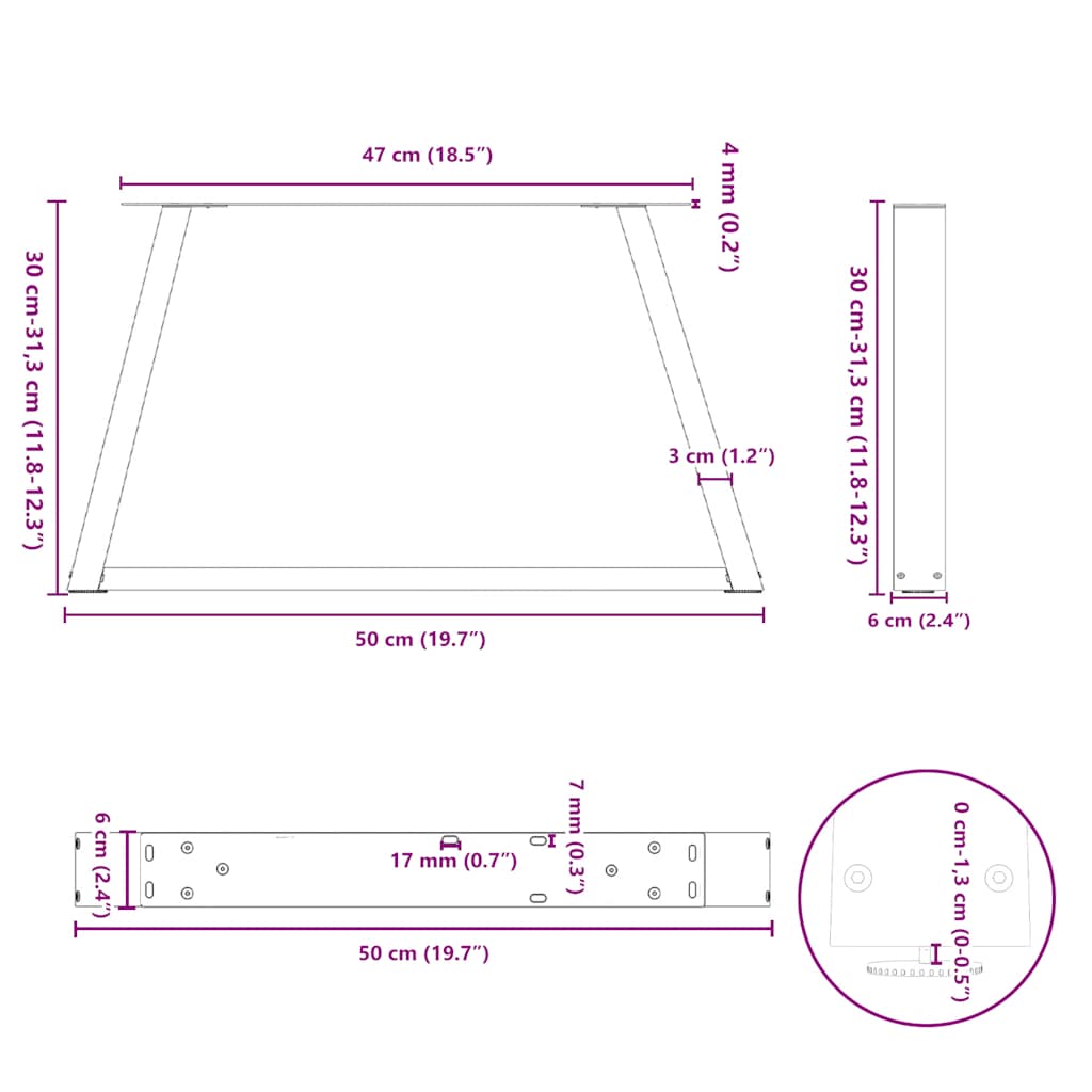 vidaXL Pieds de table basse en V 2 pcs Noir 50x(30-31,3) cm Acier