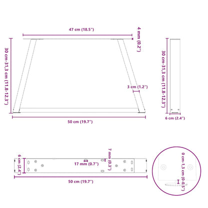 vidaXL Pieds de table basse en V 2 pcs Noir 50x(30-31,3) cm Acier
