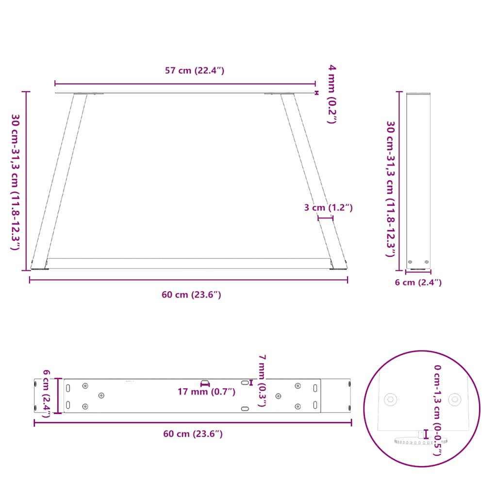 vidaXL Couchtischbeine V-Form 2 Stück Schwarz 60x(30-31,3) cm Stahl
