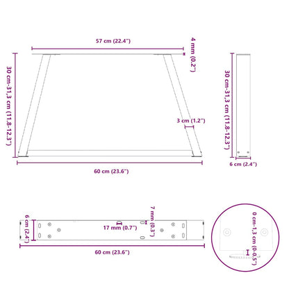 vidaXL Pieds de table basse en V 2 pcs Acier brut 60x(30-31,3) cm Acier