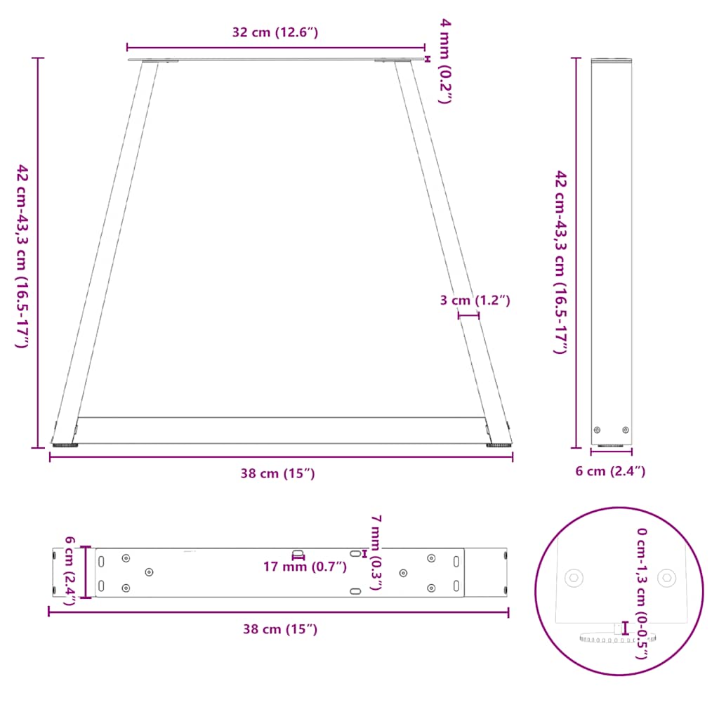 vidaXL Pieds de table basse en forme de V 2 pcs Acier naturel 38x(42-43,3) cm Acier