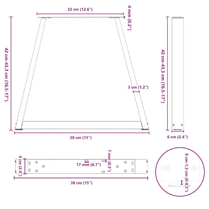 vidaXL Pieds de table basse en forme de V 2 pcs Acier naturel 38x(42-43,3) cm Acier