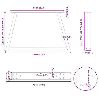 vidaXL Pieds de table basse en V 2 pcs Noir 70x(42-43,3) cm Acier