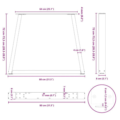 vidaXL Pieds de table à manger en V 2 pcs Acier brut 80x(72-73,3) cm Acier