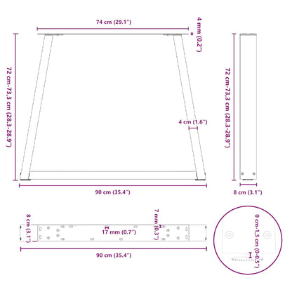 vidaXL Pieds de table à manger en V 2 pcs Blanc 90x(72-73,3) cm Acier