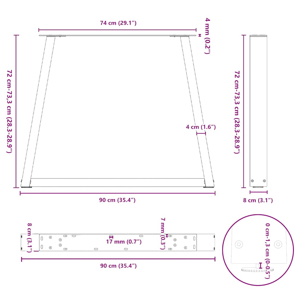 vidaXL Pieds de table à manger en V 2 pcs Anthracite 90x(72-73,3) cm Acier