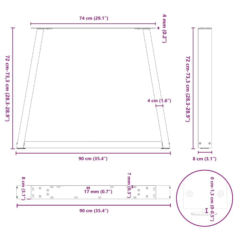 vidaXL Esstisch Beine V-Form 2 Stück Naturstahl 90x(72-73,3) cm Stahl