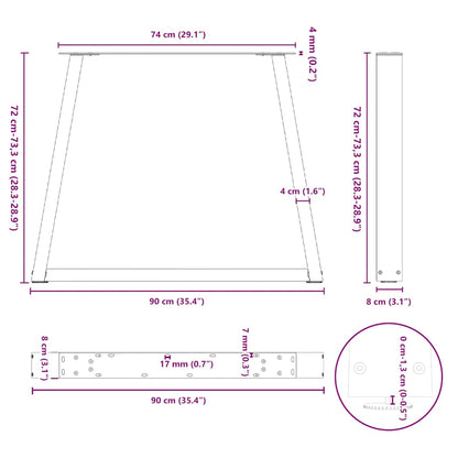 vidaXL Esstisch Beine V-Form 2 Stück Naturstahl 90x(72-73,3) cm Stahl