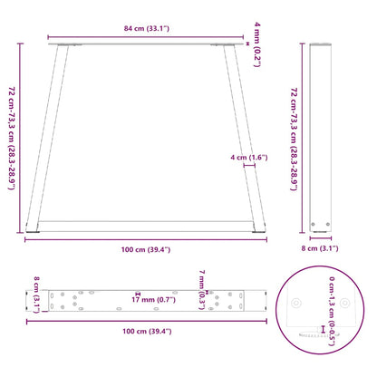 vidaXL Esstischbeine V-Form 2 Stück Weiß 100x(72-73,3) cm Stahl