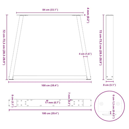 vidaXL Esstischbeine V-Form 2 Stück Naturstahl 100x(72-73,3) cm Stahl