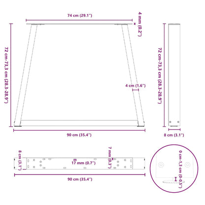 vidaXL Esstischbeine V-Form 3 Stück Weiß 90x(72-73,3) cm Stahl