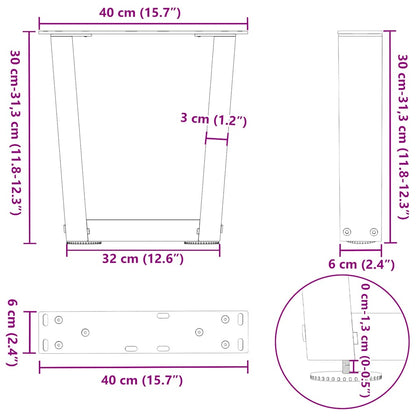 vidaXL Pieds de table basse en V 2 pcs Blanc 40x(30-31,3) cm Acier