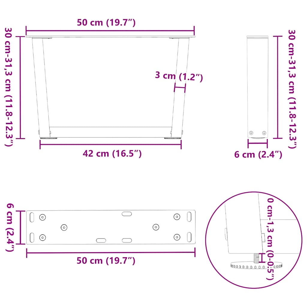 vidaXL Couchtischbeine V-Form 2 Stück Weiß 50x(30-31,3) cm Stahl