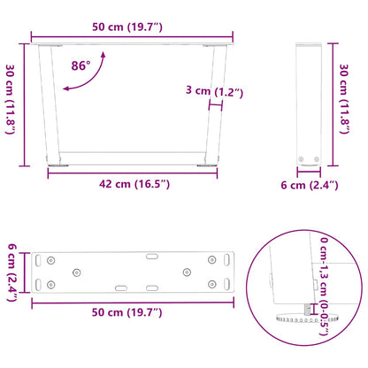 vidaXL Couchtischbeine V-Form 2 Stück Naturstahl 50x(30-31,3) cm Stahl